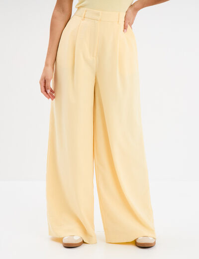 Pantalon large avec pinces jaune clair femme