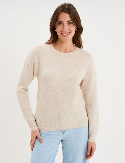Pull col rond manches longues ecru femme