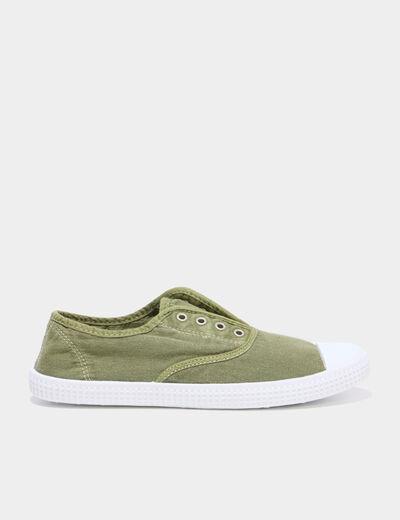 Tennis basses en toile enfilage facile vert kaki femme