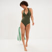 Maillot de bain une pi&egrave;ce gainant vert kaki femme