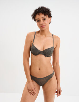 Soutien-gorge corbeille paddé dentelle vert kaki femme
