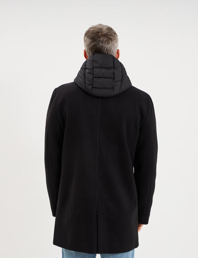 Manteau mi-long 3 en 1 &agrave; capuche noir homme