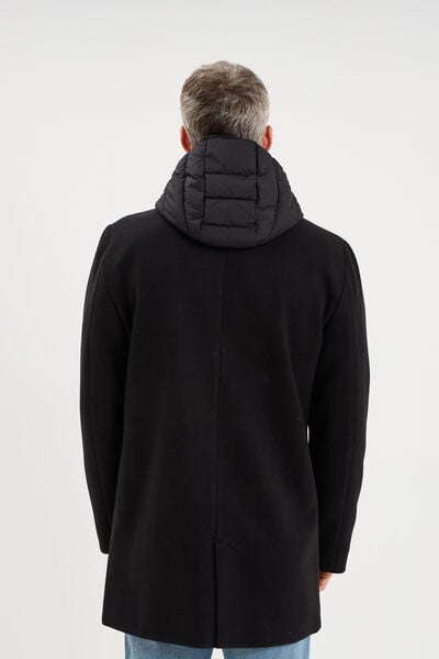 Manteau mi-long 3 en 1 &agrave; capuche noir homme