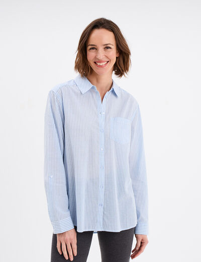 Chemise manches ajustables 1 poche coton bleu femme