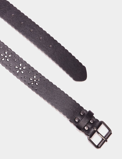 Ceinture à perforations et bord festonné noir femme
