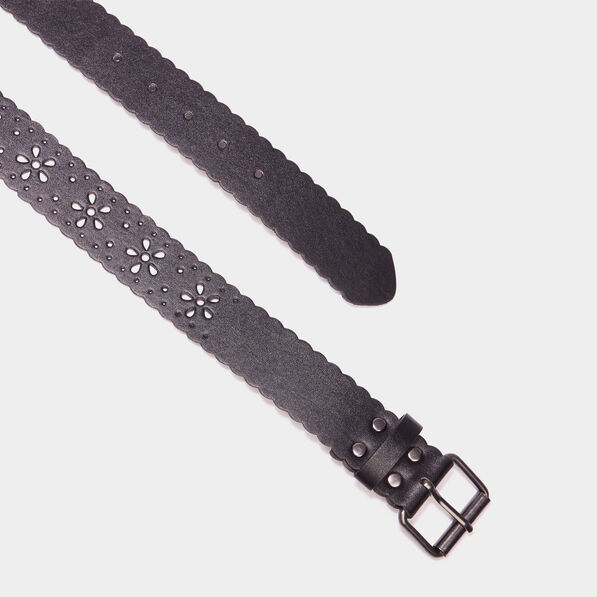 Ceinture à perforations et bord festonné noir femme