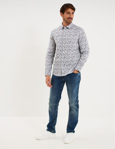 Chemise droite imprim&eacute;e manches longues ecru homme