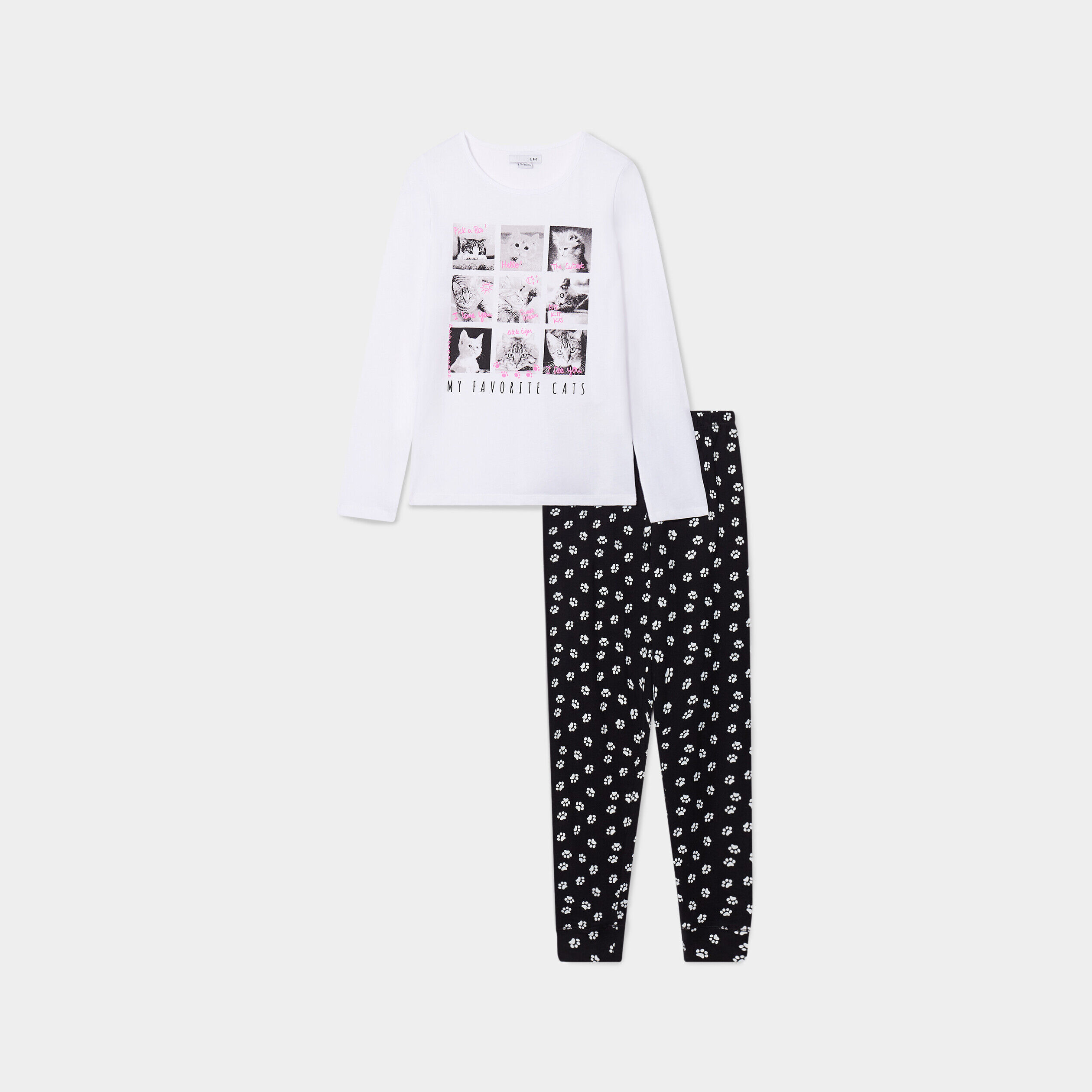 Ensemble pyjama pantalon resserré coton blanc fille LH