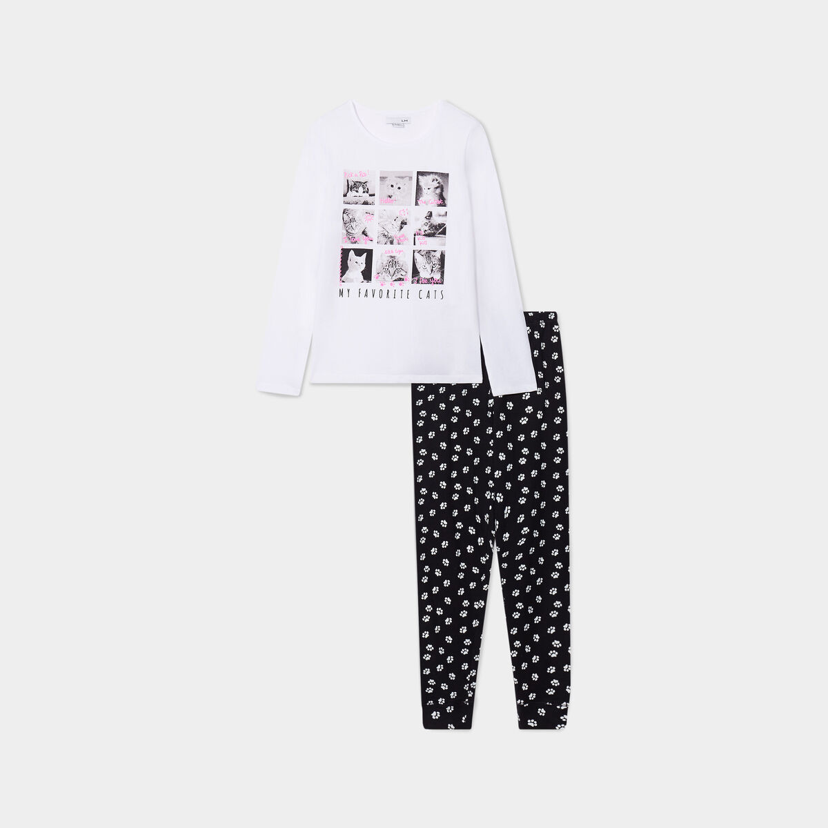 Ensemble pyjama pantalon resserré coton blanc fille