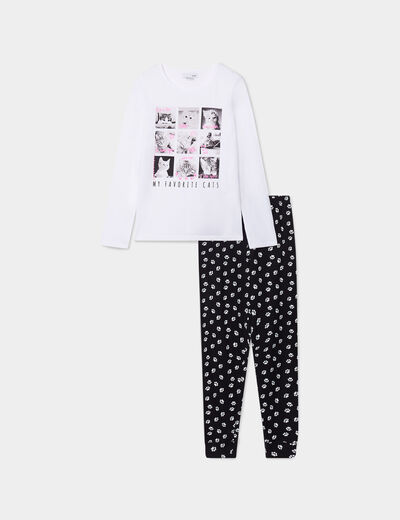 Ensemble pyjama pantalon resserré coton blanc fille