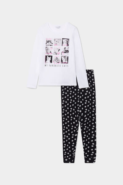 Ensemble pyjama pantalon resserré coton blanc fille