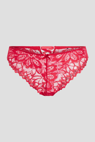 Tanga en dentelle rouge femme