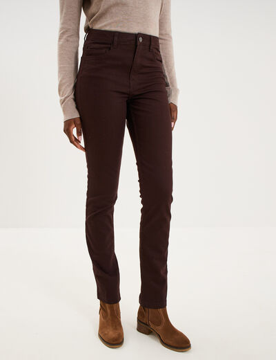 Pantalon slim stretch marron fonc&eacute; femme
