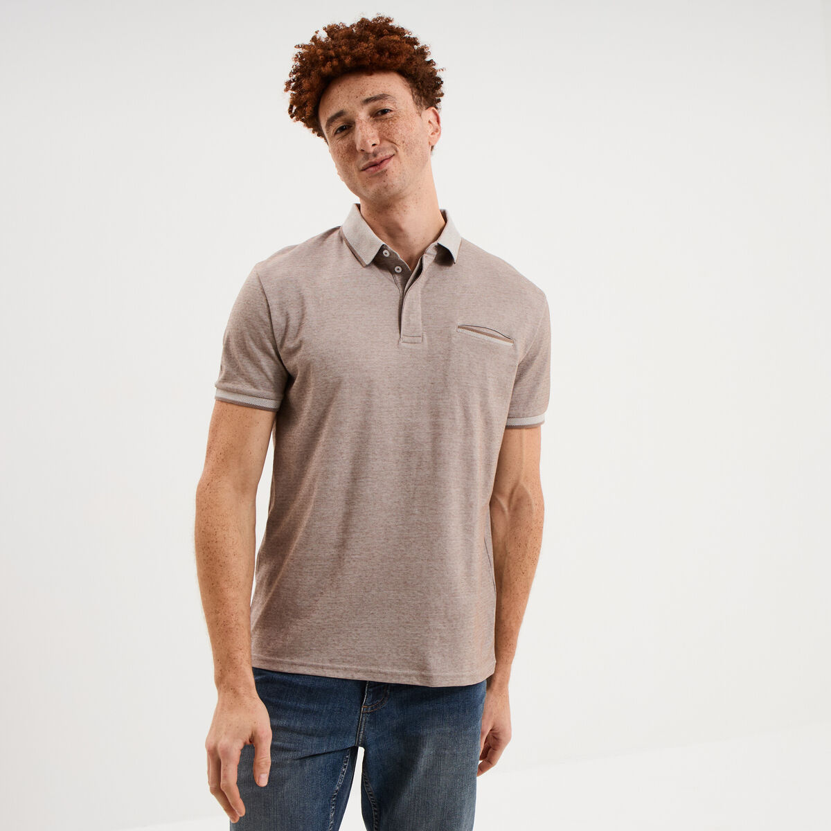 Polo manches courtes coupe droite gris homme