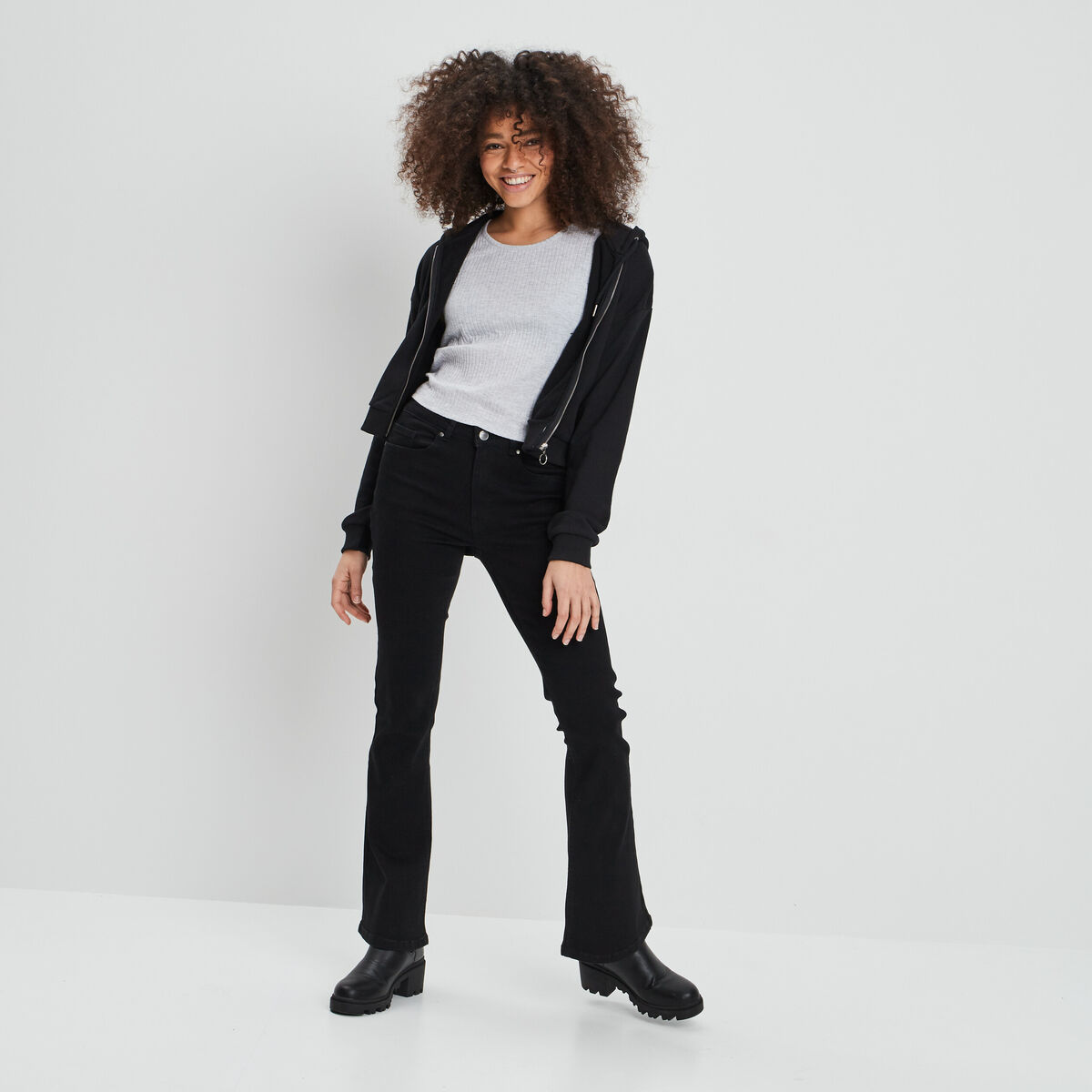 Jeans flare taille standard denim noir femme