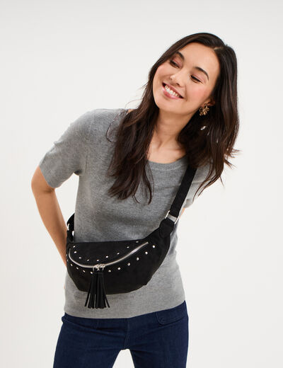 Sac banane su&eacute;dine avec d&eacute;tails clout&eacute;s noir femme