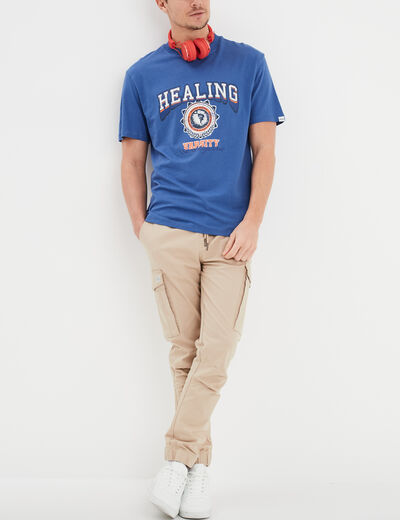 T-shirt oversize col rond coton Creeks bleu roi homme