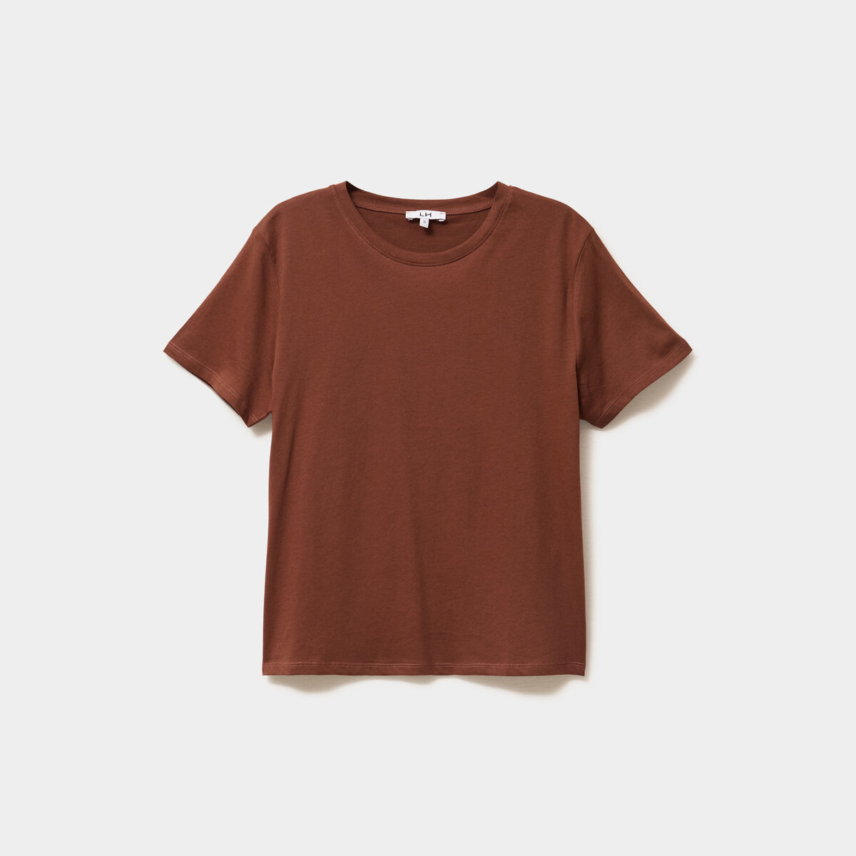 T-shirt col rond manches courtes coton marron fonc&eacute; femme