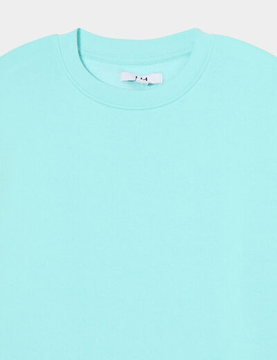 Sweat oversize manches longues col rond bleu turquoise garçon