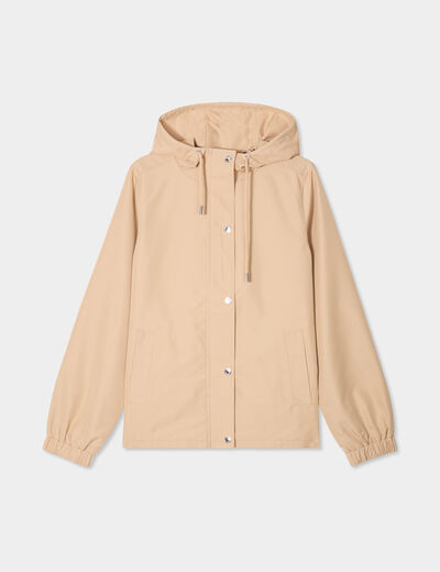 Parka courte imperm&eacute;able &agrave; capuche sable femme