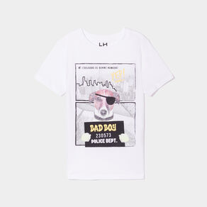 T-shirt printé col rond manches courtes blanc garçon