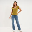 T-shirt col en V ajour&eacute; &eacute;paules et dos vert olive femme