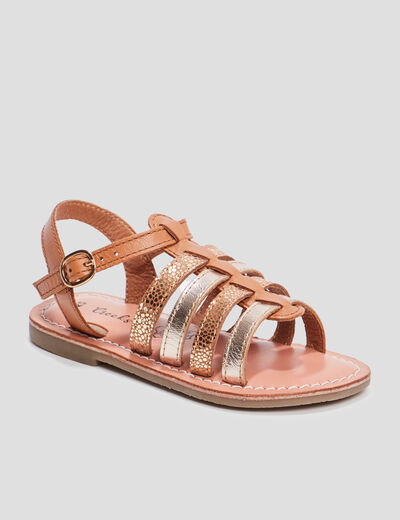 Sandales &agrave; bride en cuir camel fille