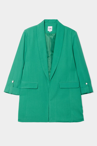 Veste blazer manches 3/4 droite vert émeraude femme