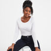 T-shirt coton col rond manches longues blanc femme