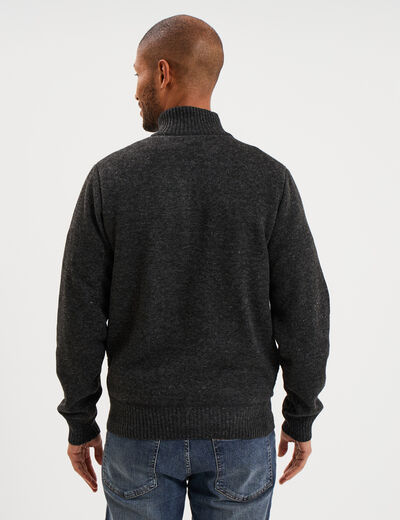 Gilet &agrave; torsades et col montant gris fonc&eacute; homme