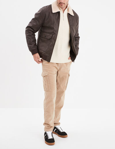 Pull col camionneur à torsades ecru homme
