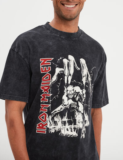 T-shirt teinture spéciale Iron Maiden noir homme