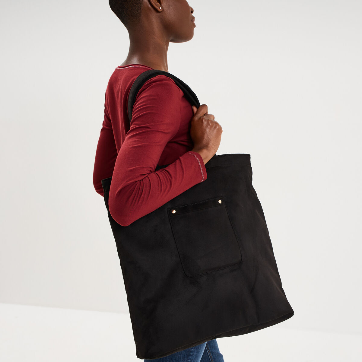 Sac tote bag zipp&eacute; noir femme