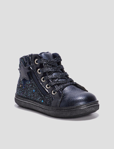 Baskets montantes à paillettes zippées bleu bébé fille