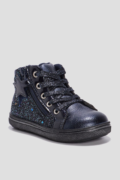 Baskets montantes à paillettes zippées bleu bébé fille