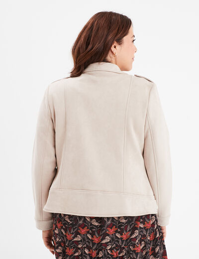Blouson zippé effet suédine style biker beige femme grande taille