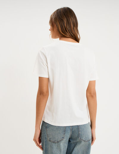 T-shirt col rond manches courtes blanc femme