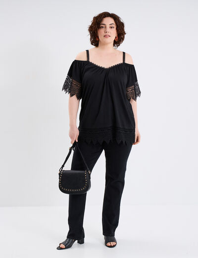 Jeans straight taille haute Modavista denim noir femme grande taille