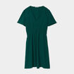 Robe évasée taille élastiquée col en V vert foncé femme