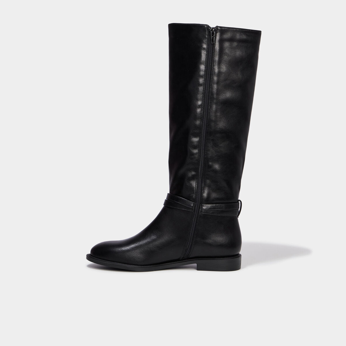 Bottes hautes plates &agrave; boucle noir femme