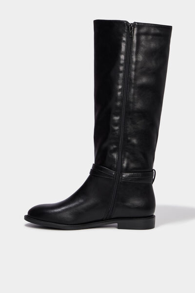 Bottes hautes plates &agrave; boucle noir femme