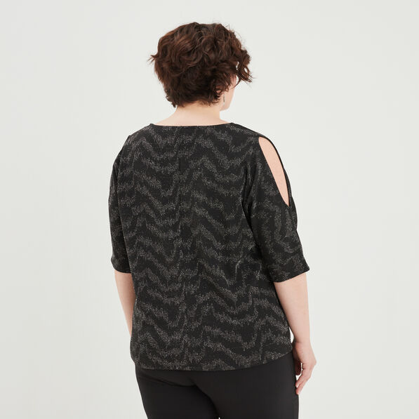T-shirt fils métallisés et ouvertures noir femme grande taille