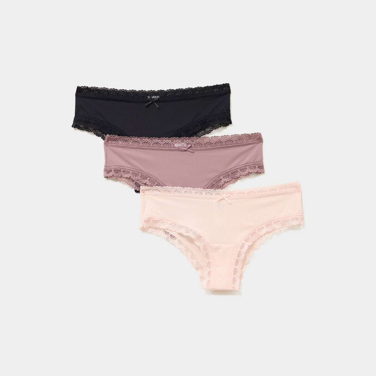 Lot 3 shortys côtelés à dentelle rose clair femme