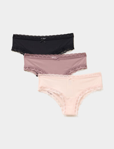 Lot 3 shortys côtelés à dentelle rose clair femme