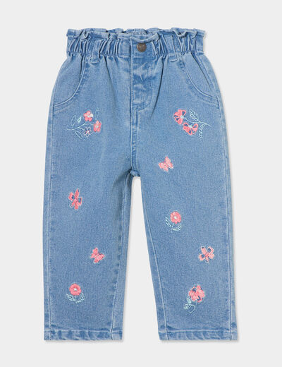 Jeans paperbag brodé coton majoritaire denim double stone bébé fille