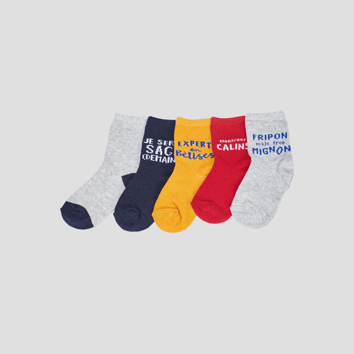 Lot 5 paires chaussettes gris b&eacute;b&eacute; gar&ccedil;on