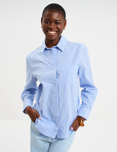 Chemise oversize 1 poche coton bleu femme