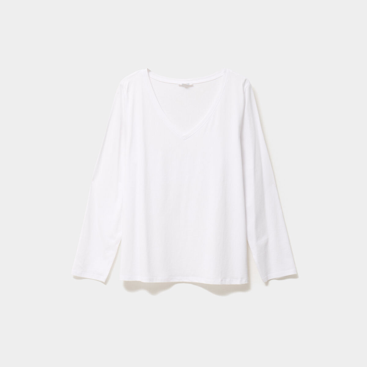 T-shirt col en V manches longues coton blanc femme grande taille