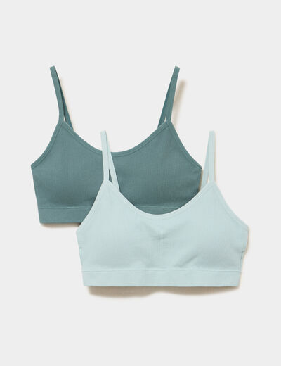 Lot 2 brassi&egrave;res padd&eacute;es sans couture vert fonc&eacute; femme