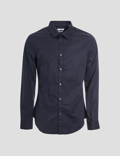 Chemise effet stretch manches longues bleu marine homme